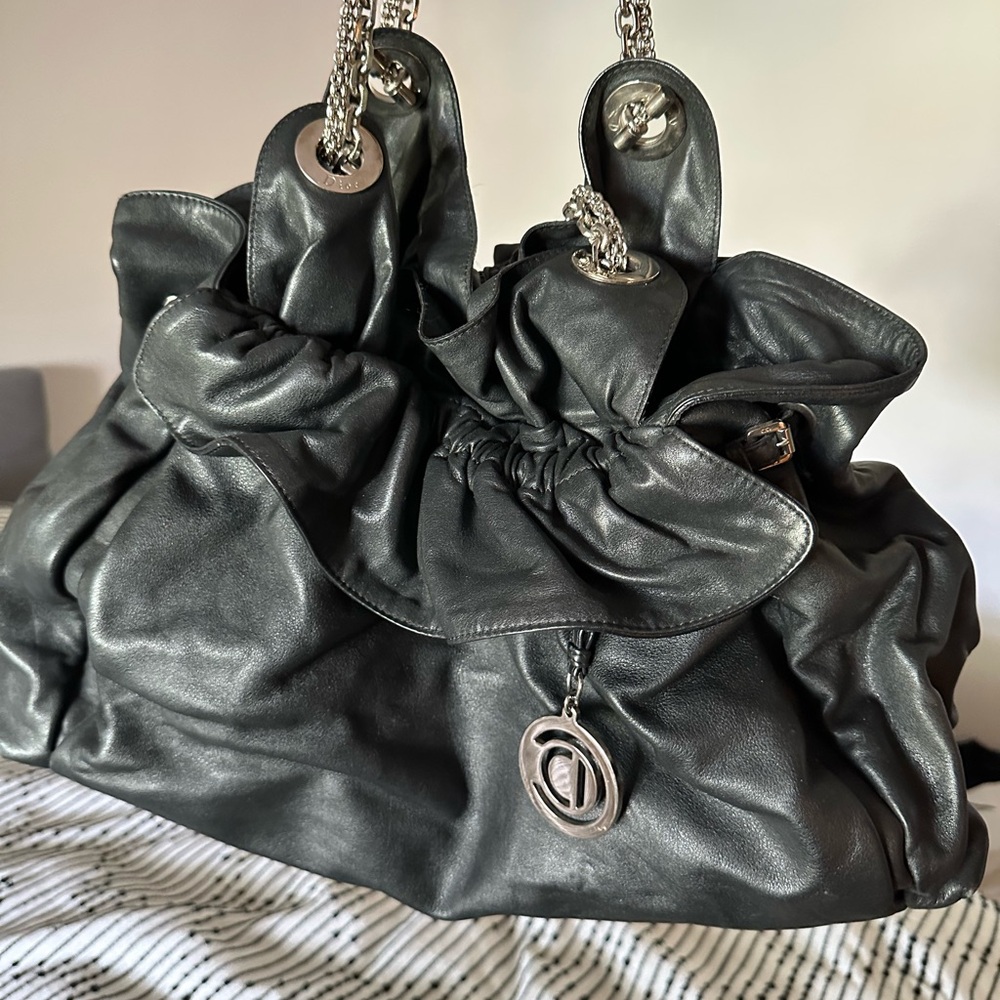 Christian Dior Black Leather Hobo Shoulder Bag